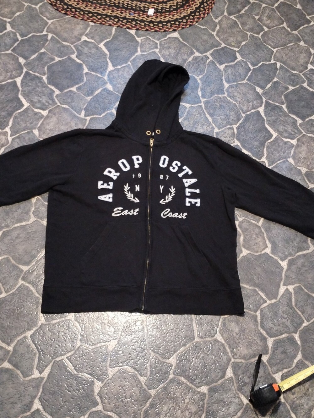 Aeropostale men's black full zip thick hoodie jacket Size XL VINTAGE Y2K